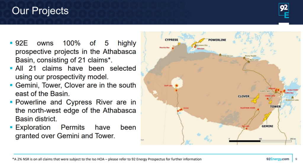 92 Energy Ltd Athabasca Basin Uranium Exploration Projects. Source: 92 Energy Limited